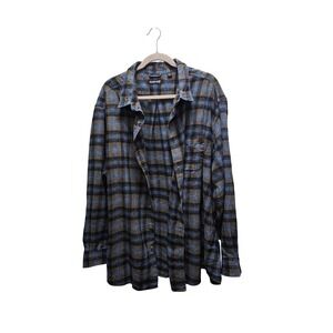 Solaris Mens 3XB Plaid Flannel Long Sleeve Button Up Shirt Cotton Blue Brown